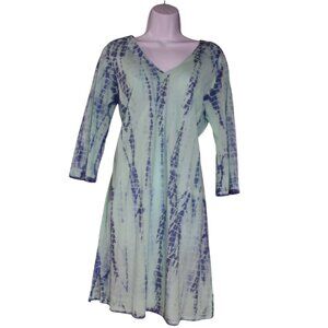Piccola Bella Dress M Teal Blue Tie Dye Cotton Swim Cover Up Resort Beach Boho